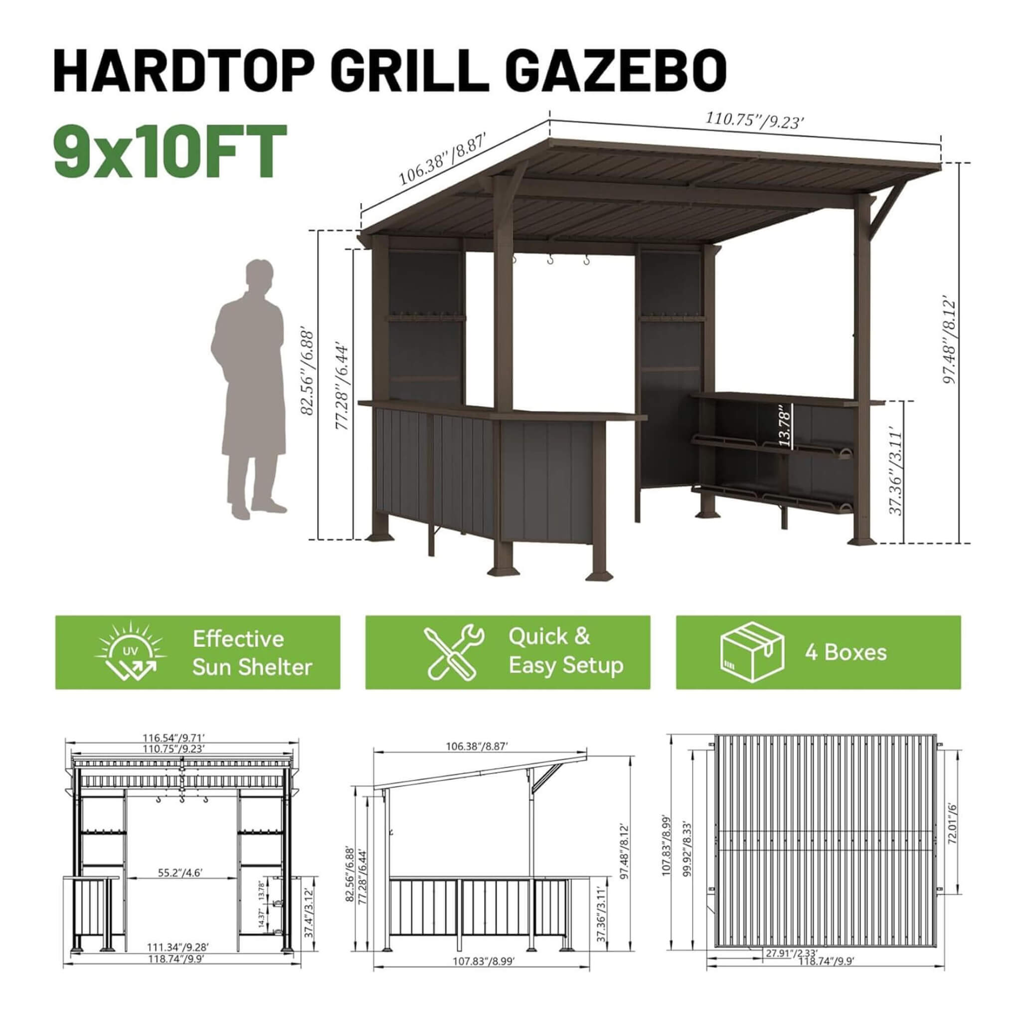 Alora Modern Slanted Hardtop Alloy Steel Grill Gazebo 9'x10' (SAK32687)