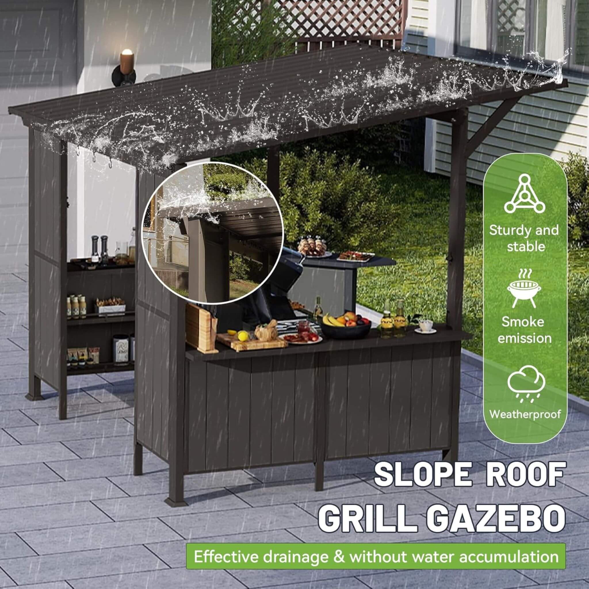 Alora Modern Slanted Hardtop Alloy Steel Grill Gazebo 9'x10' (SAK32687)
