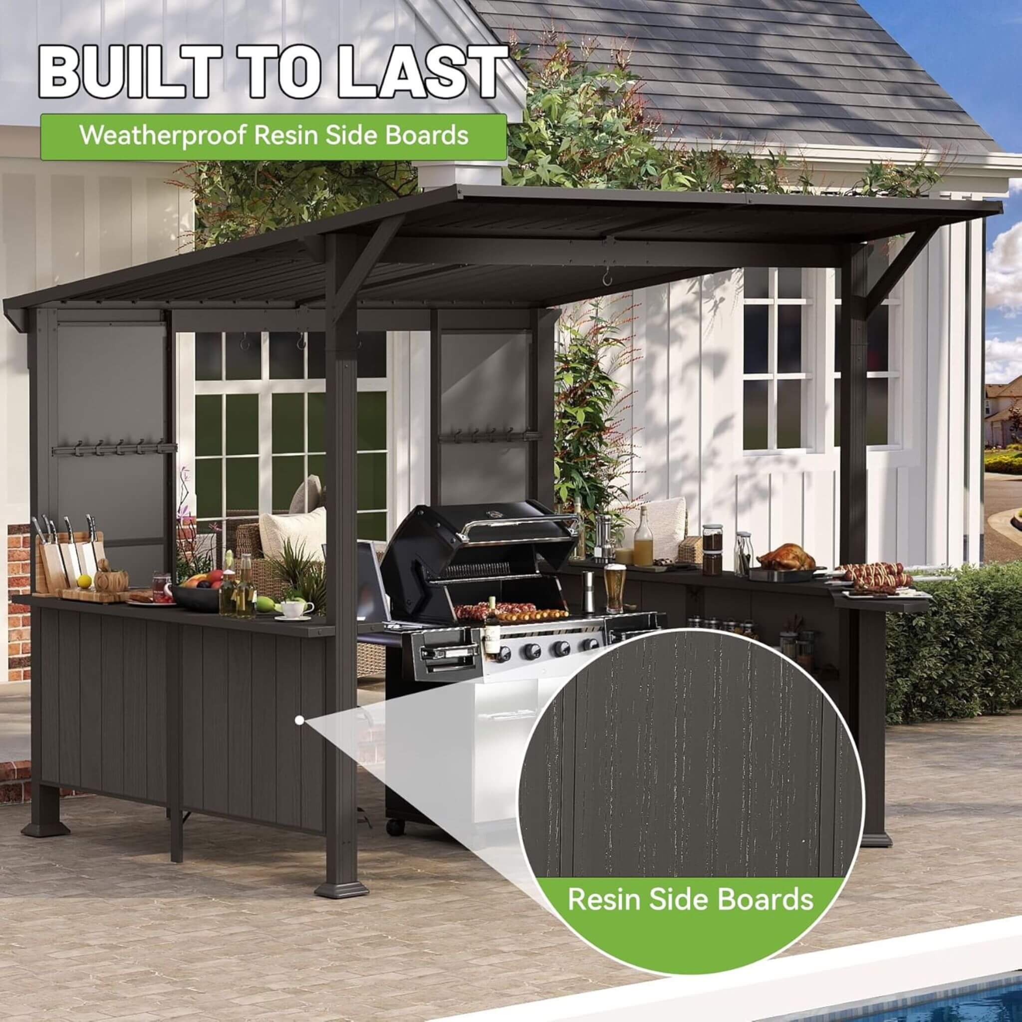 Alora Modern Slanted Hardtop Alloy Steel Grill Gazebo 9'x10' (SAK32687)