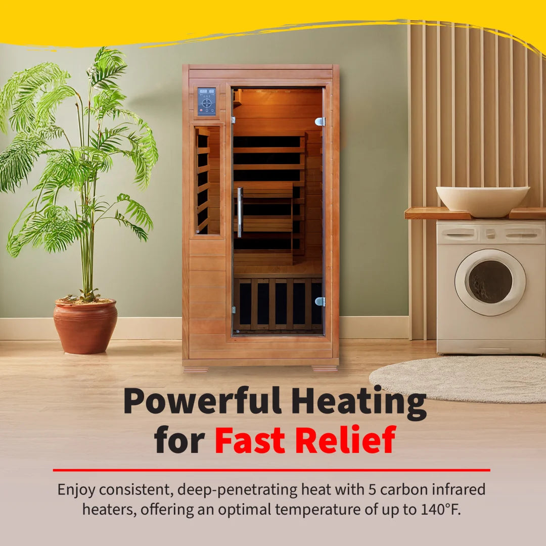 1-2 Person Hemlock Infrared Sauna with 5 Carbon Heaters