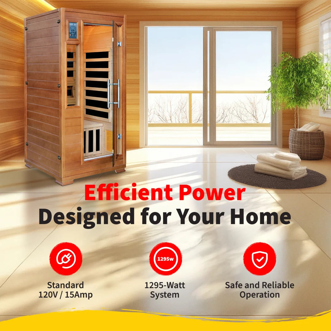 1-2 Person Hemlock Infrared Sauna with 5 Carbon Heaters