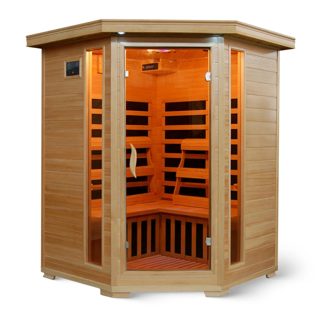 Santa Fe 3-Person Hemlock Corner Infrared Sauna with 7 Carbon Heaters