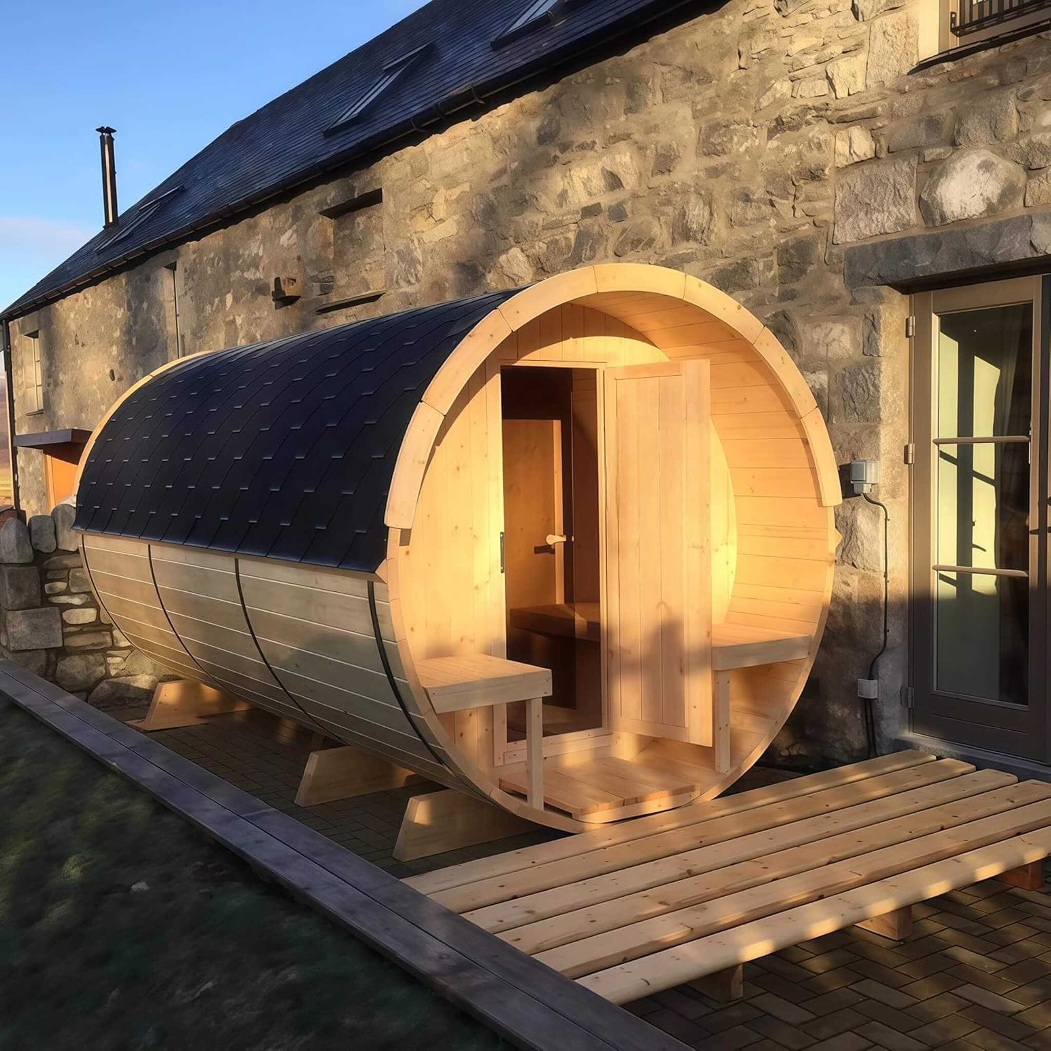 Thermora Haven Outdoor Pinewood Barrel Sauna Kit