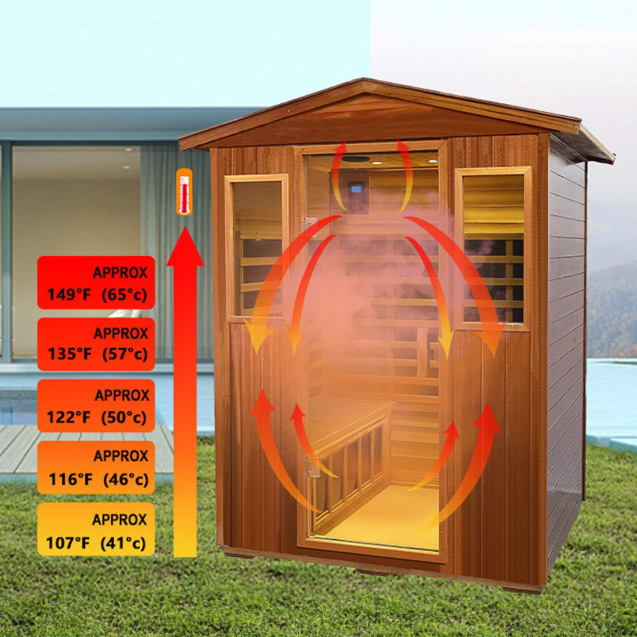 Premium 4-Person Luxury Low EMF Outdoor FAR Infrared Home Sauna With Bluetooth Audio, 2050W (SAK15372)