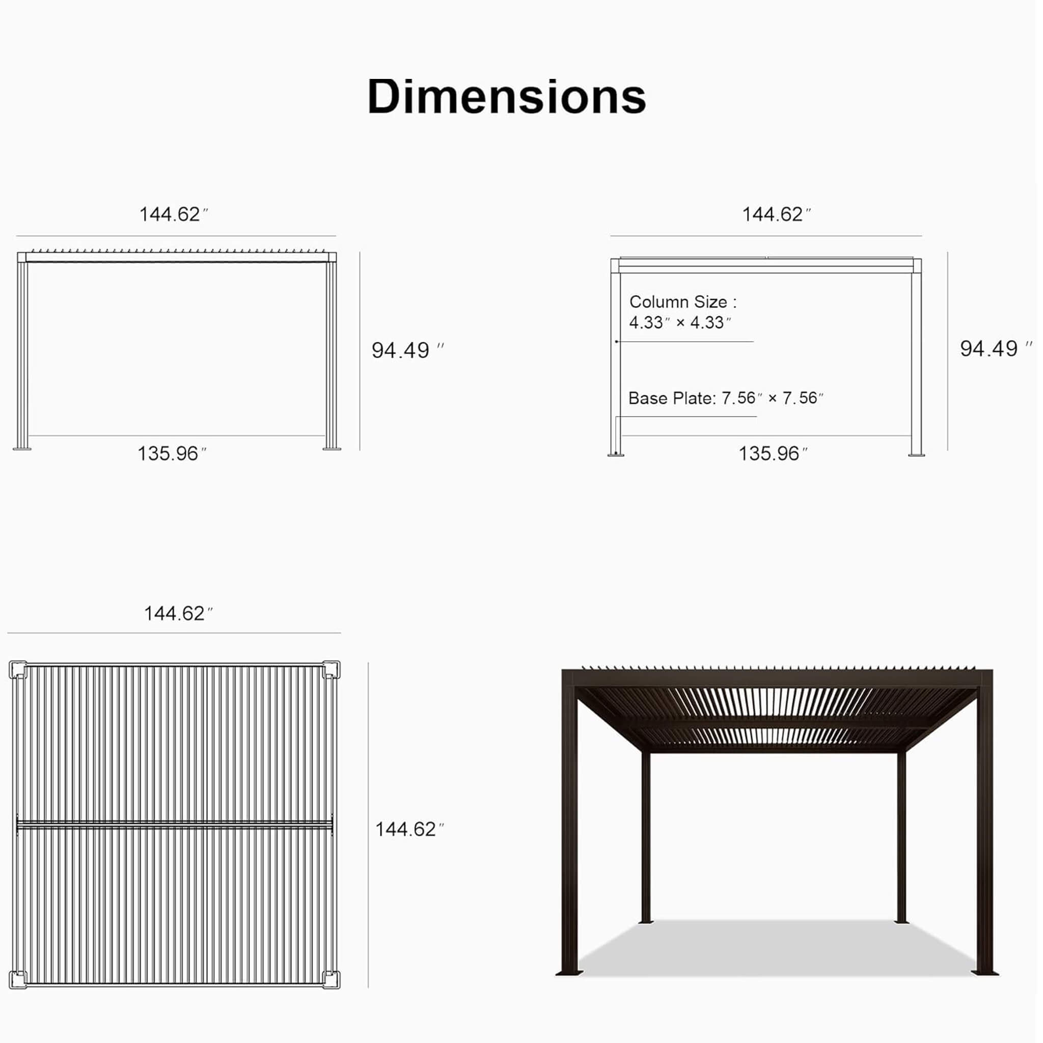 Alora Premium Outdoor Aluminum Louvered Patio Pergola With LED Lights [PERGOLA ONLY] (SAK24896)