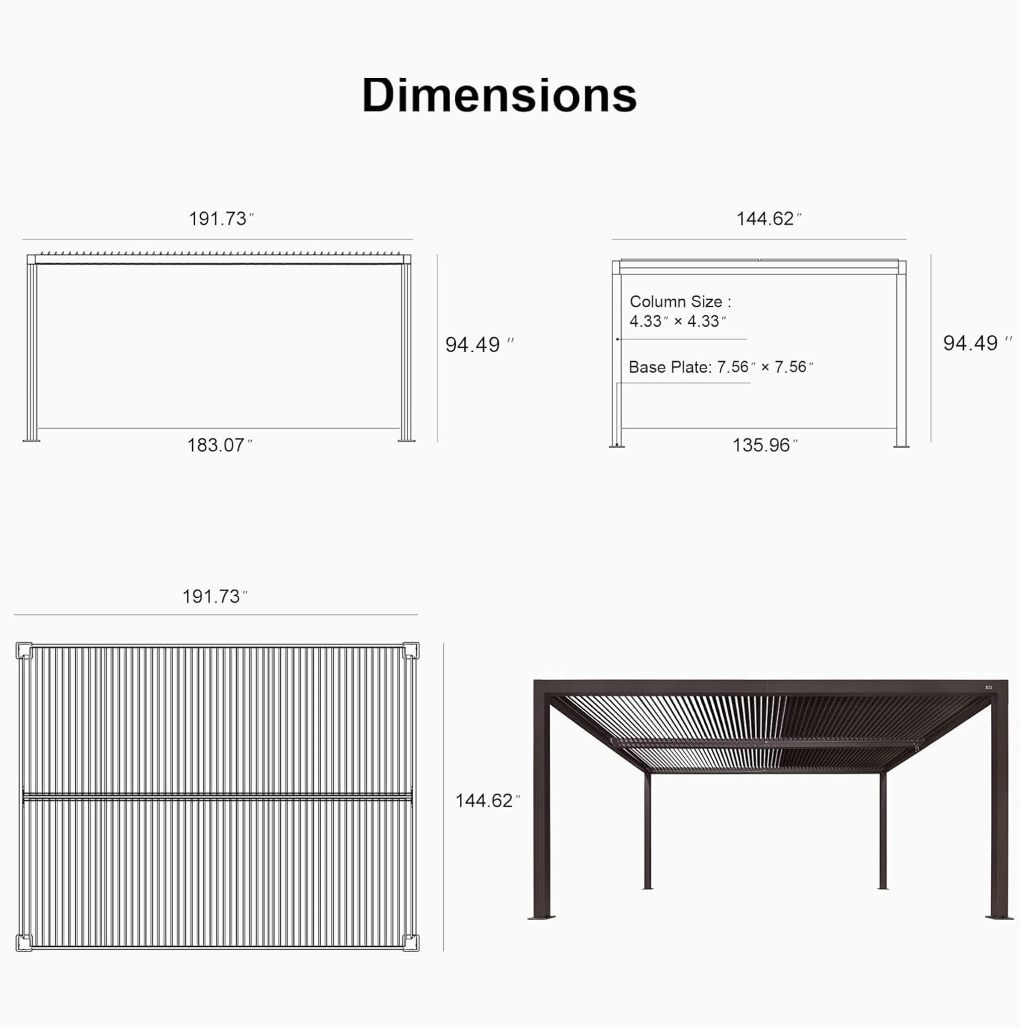 Alora Premium Outdoor Aluminum Louvered Patio Pergola With LED Lights [PERGOLA ONLY] (SAK24896)