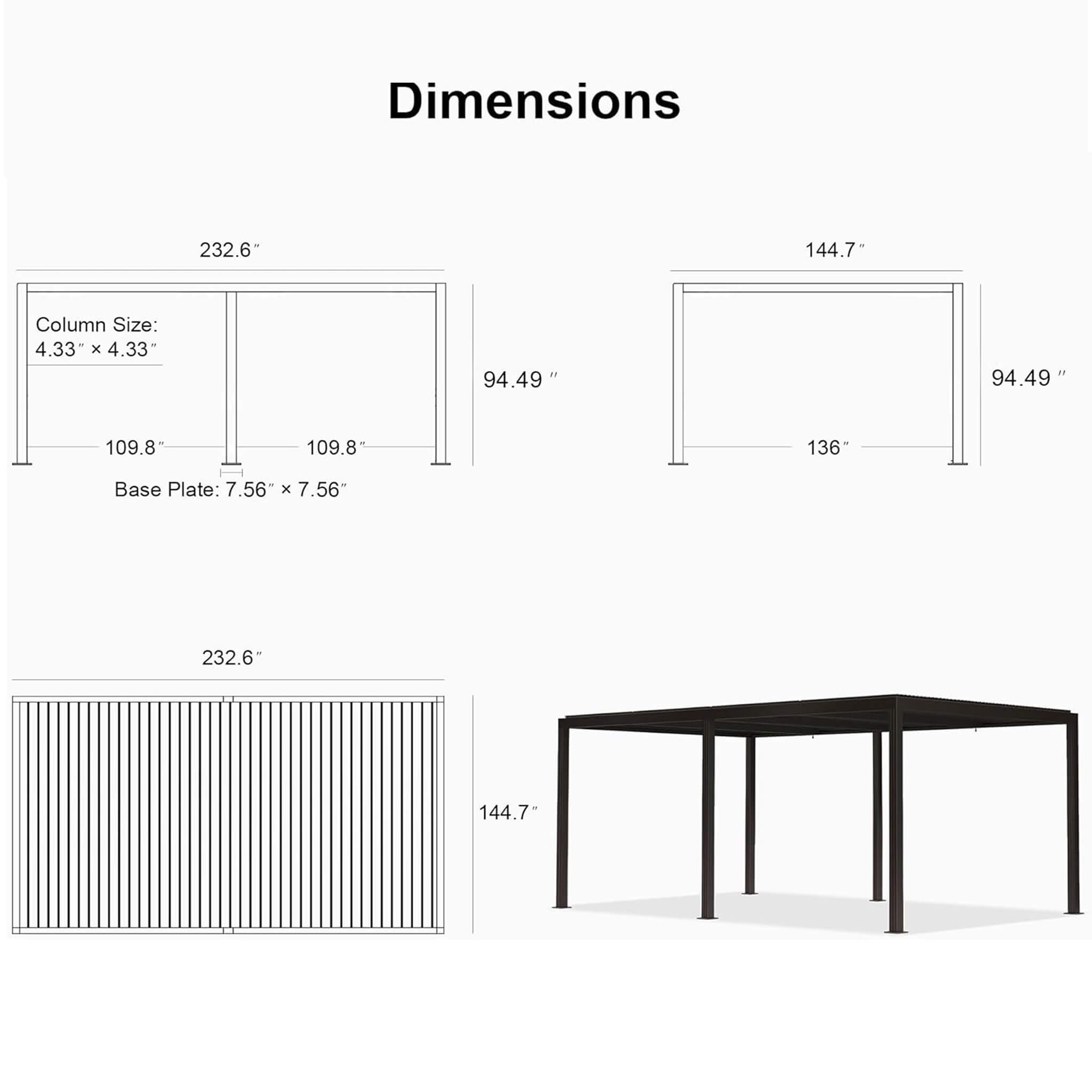Alora Premium Outdoor Aluminum Louvered Patio Pergola With LED Lights [PERGOLA ONLY] (SAK24896)