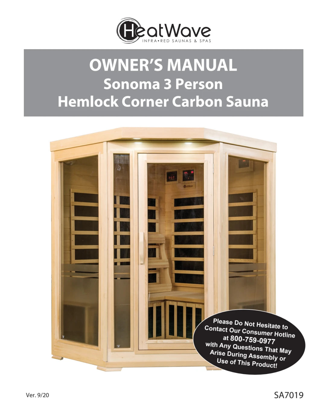 Sonoma 3-Person Hemlock Infrared Corner Sauna with 7 Carbon Heaters