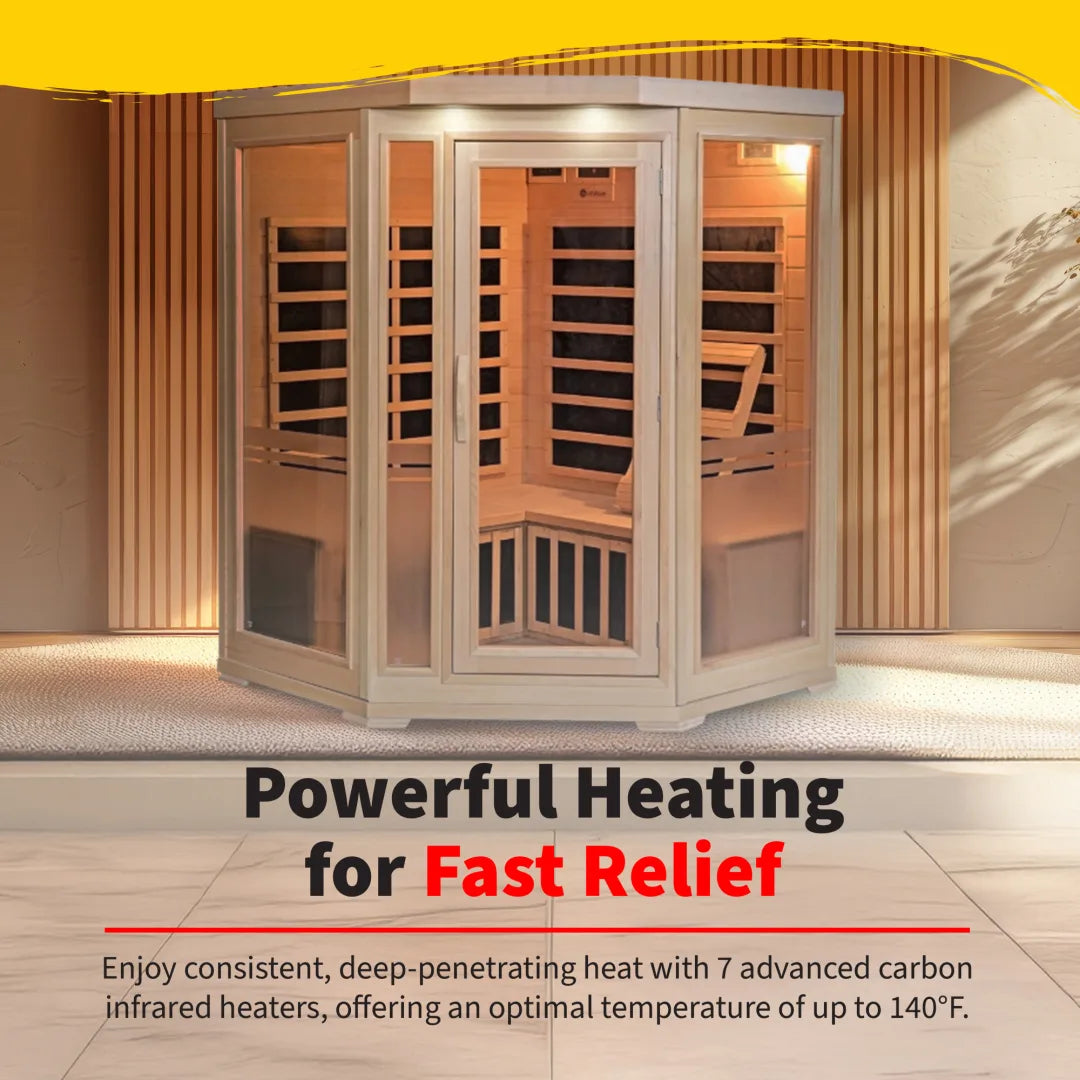 Sonoma 3-Person Hemlock Infrared Corner Sauna with 7 Carbon Heaters