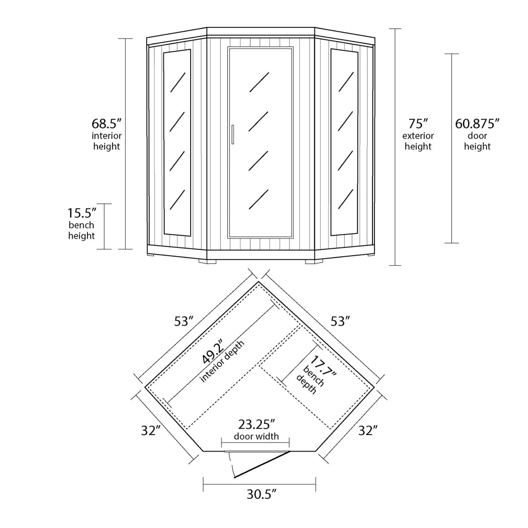 Santa Fe 3-Person Hemlock Corner Infrared Sauna with 7 Carbon Heaters