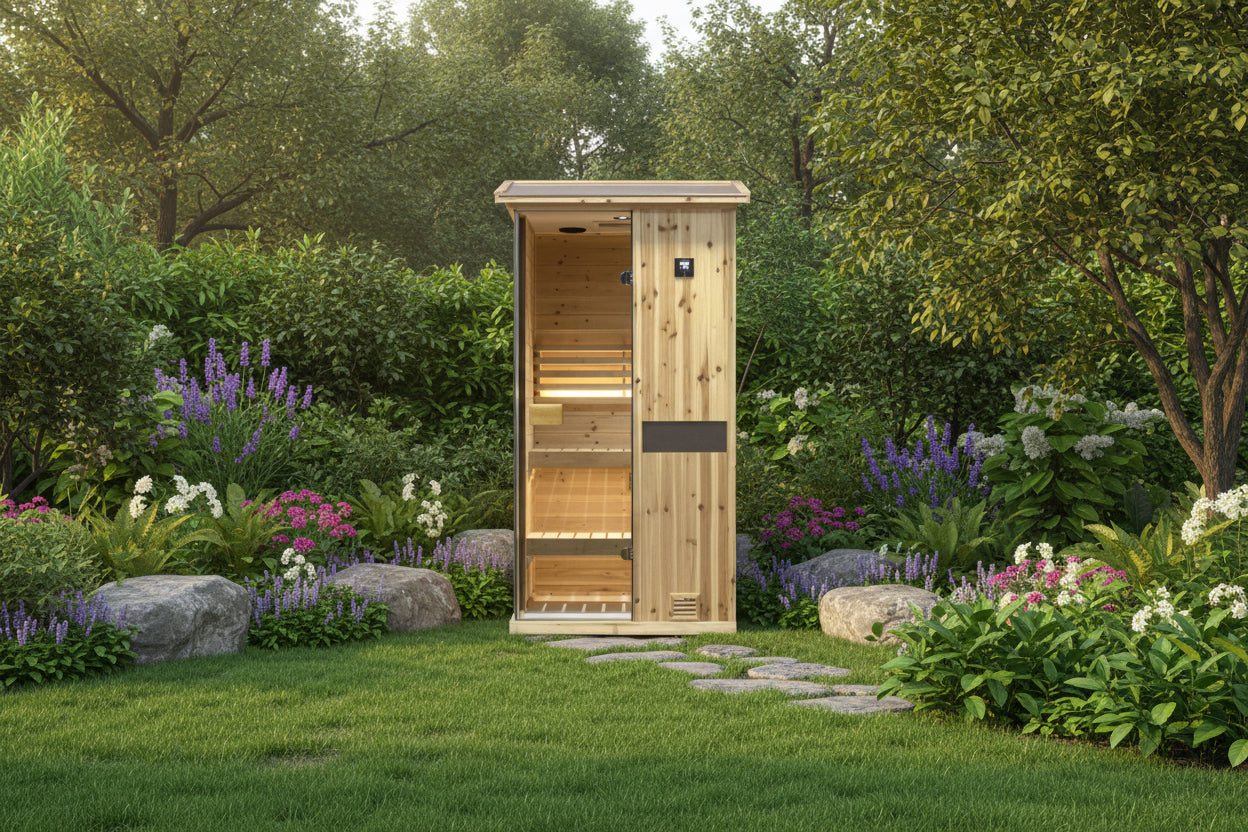 Thermora Nova 1-Person Outdoor Weather-Resistant Traditional Wooden Steam Sauna Room (SAK71642)