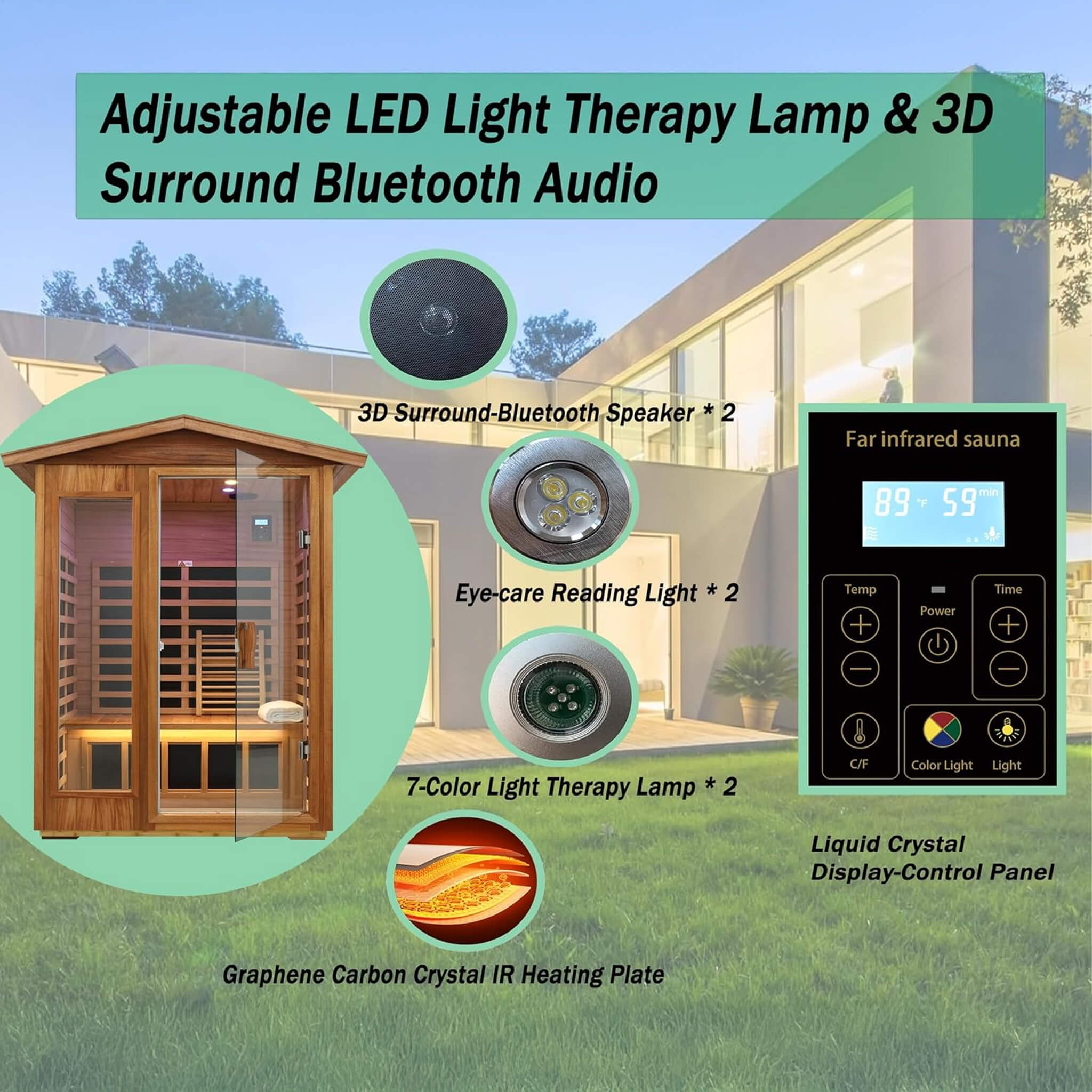 Thermora Ignis 2-Person Ultra-Low EMF Mahogany Outdoor Infrared Sauna With Bluetooth Speakers (SAK43021)