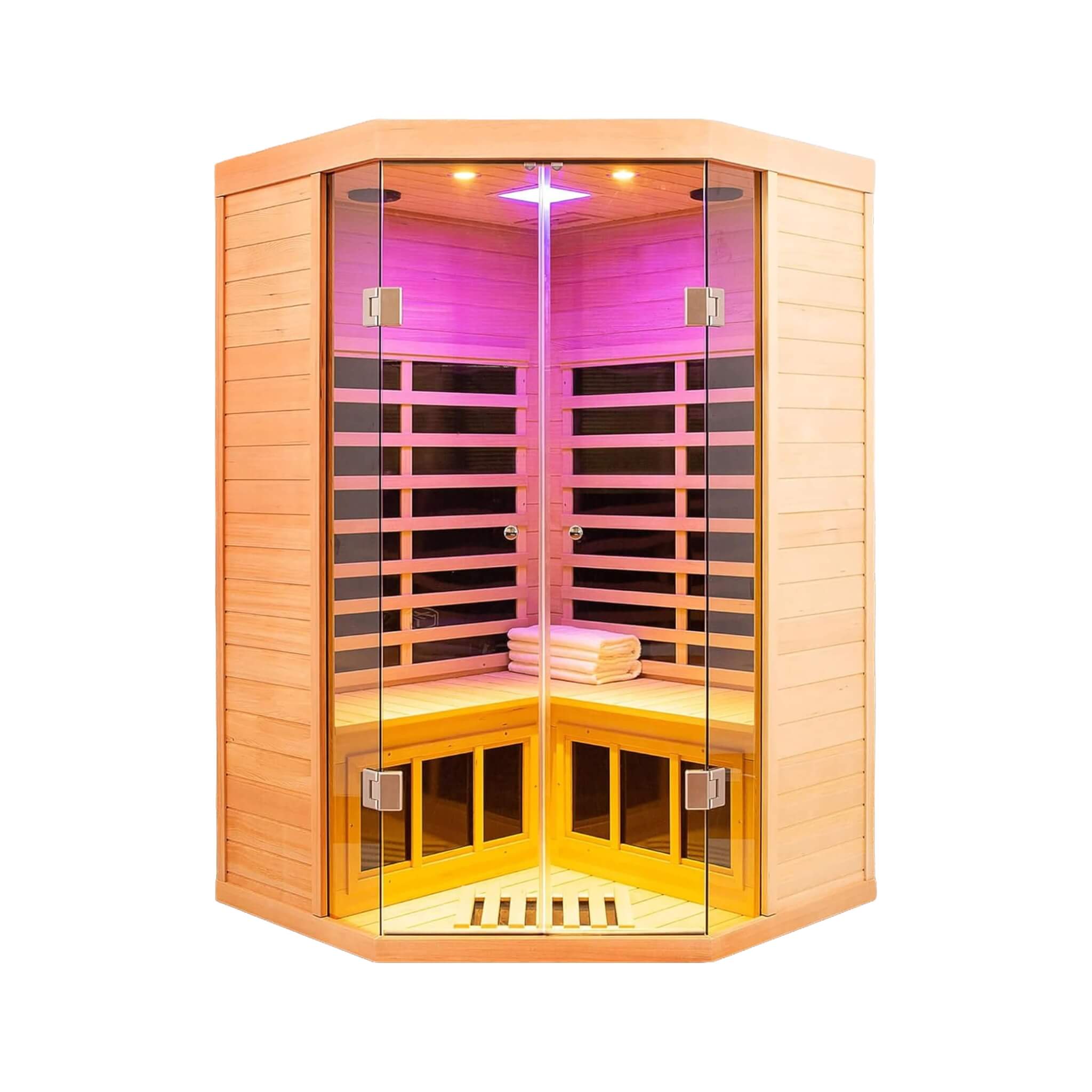 Premium 2-Person Corner Space Infrared Wooden Sauna Room With Bluetooth Speakers, 1600W (SAK81524)
