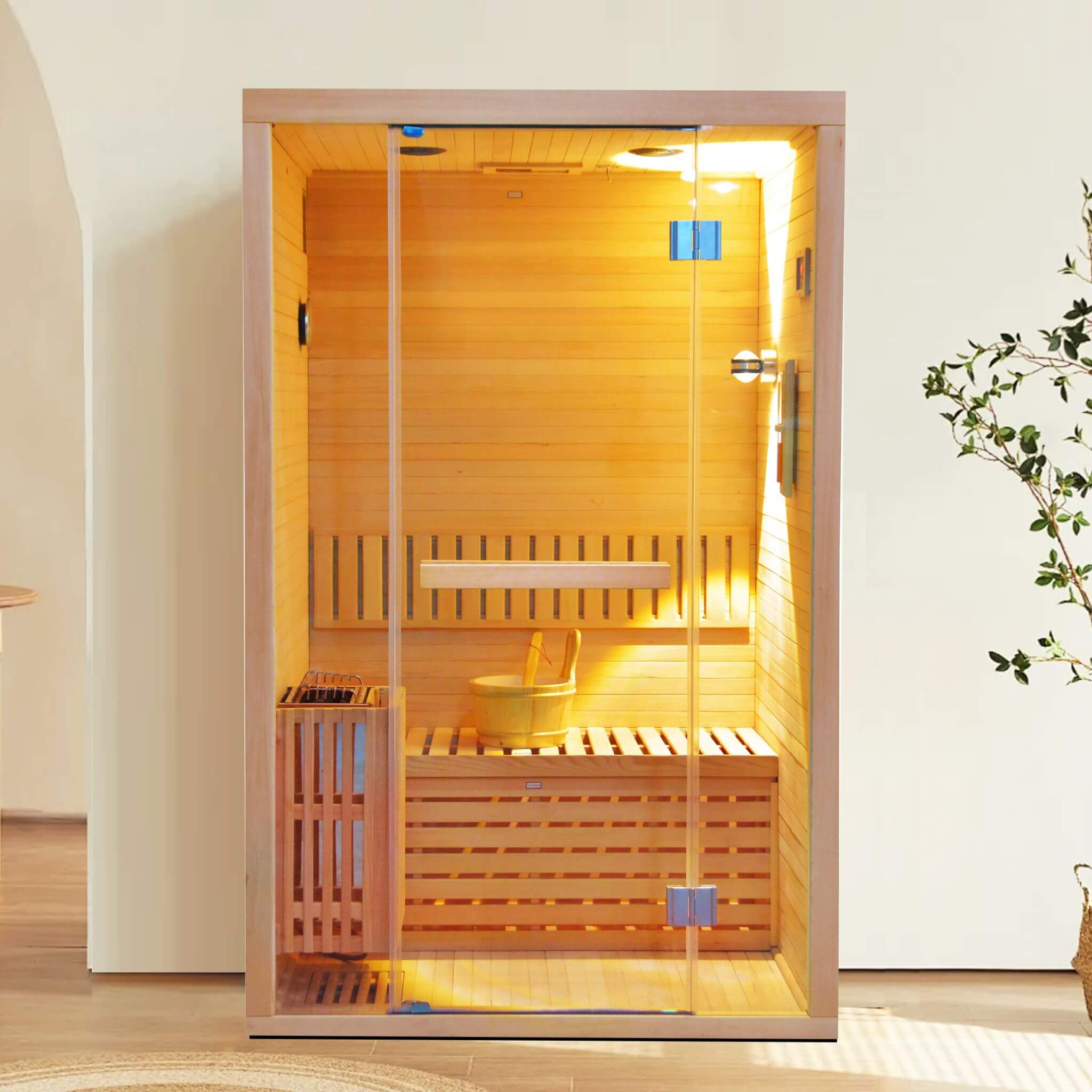 Thermora Alpine Premium 2-Person 3KW Hemlock Wood Sauna With LED Wall Light (SAK28471)