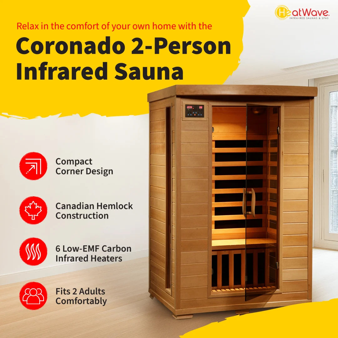 Coronado 2-Person Hemlock Deluxe Infrared Sauna with 6 Carbon Heaters
