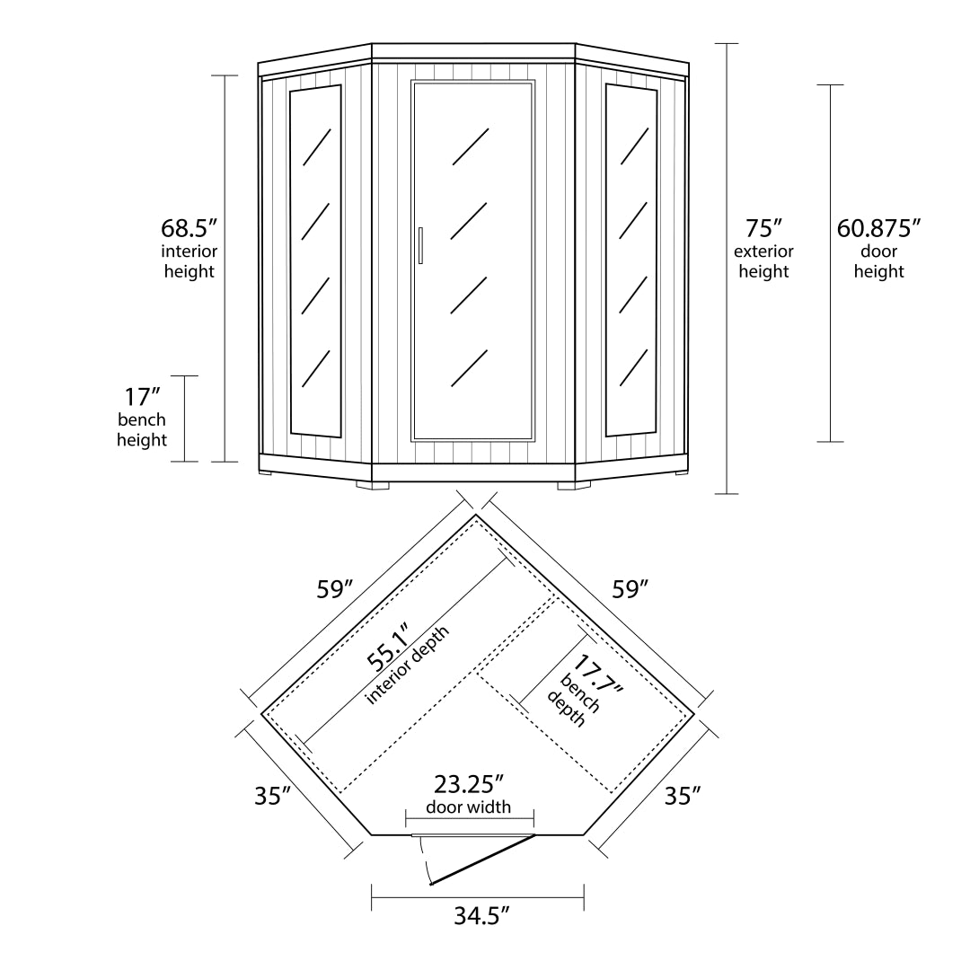 Tucson 4-Person Hemlock Corner Infrared Sauna with 10 Carbon Heaters