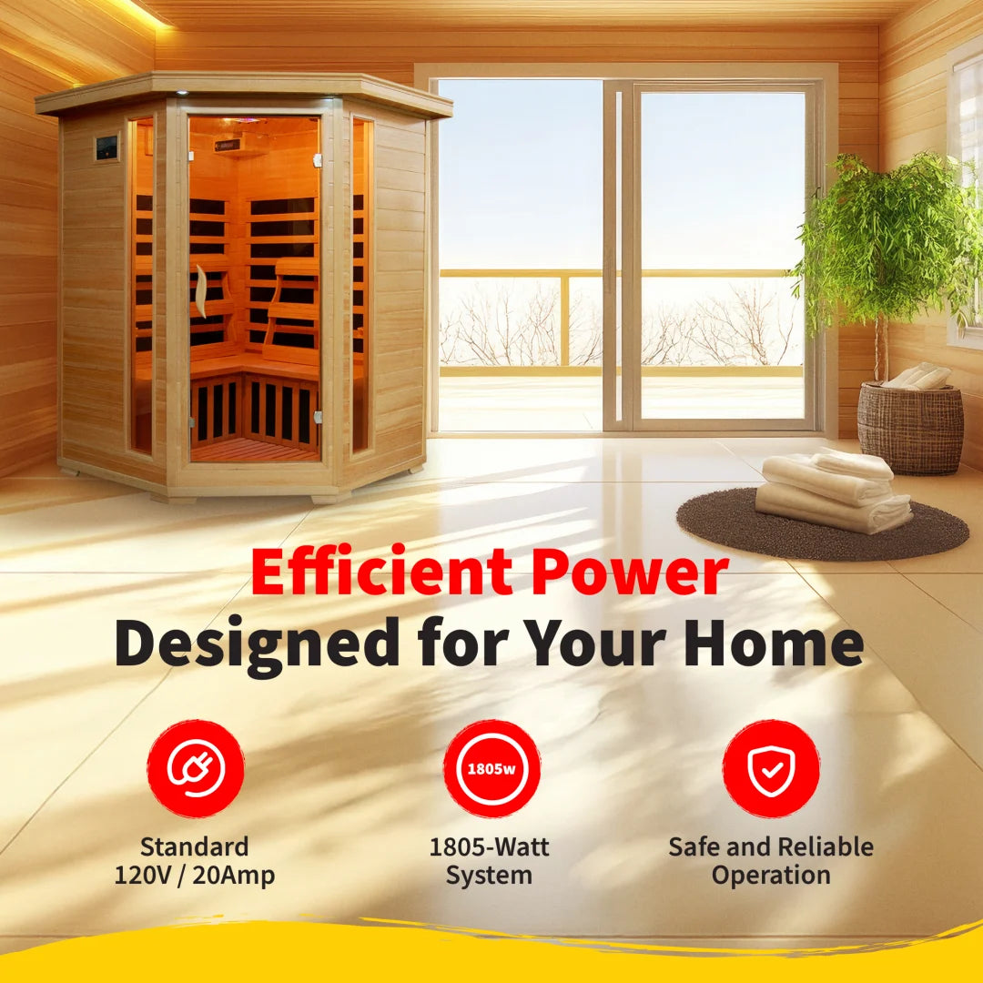 Santa Fe 3-Person Hemlock Corner Infrared Sauna with 7 Carbon Heaters