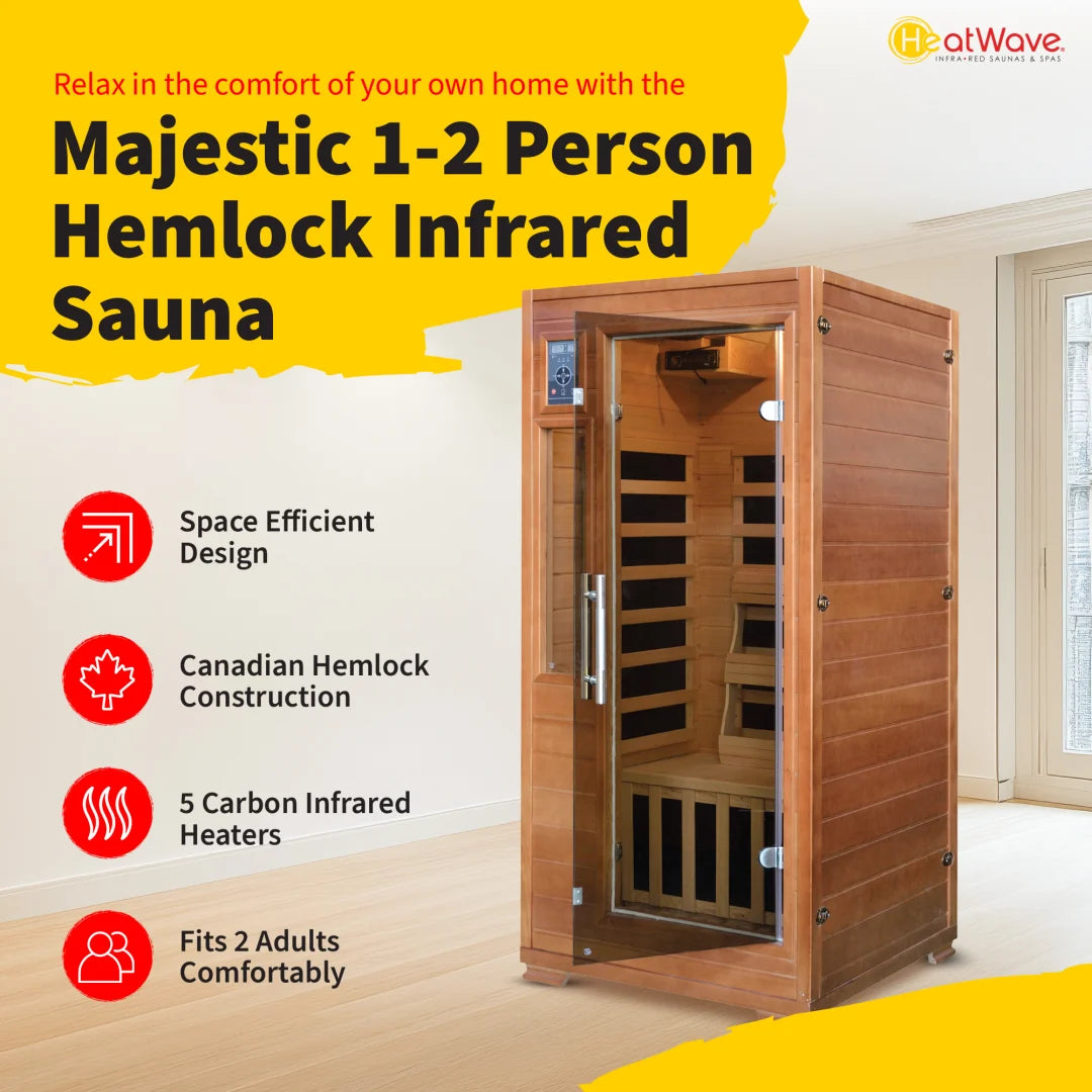 1-2 Person Hemlock Infrared Sauna with 5 Carbon Heaters