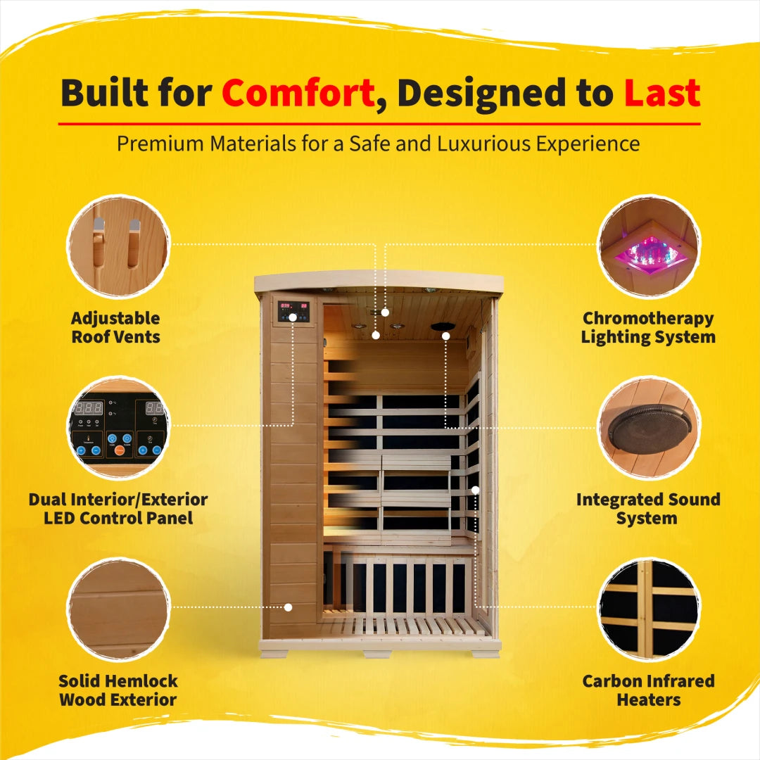 Coronado 2-Person Hemlock Deluxe Infrared Sauna with 6 Carbon Heaters